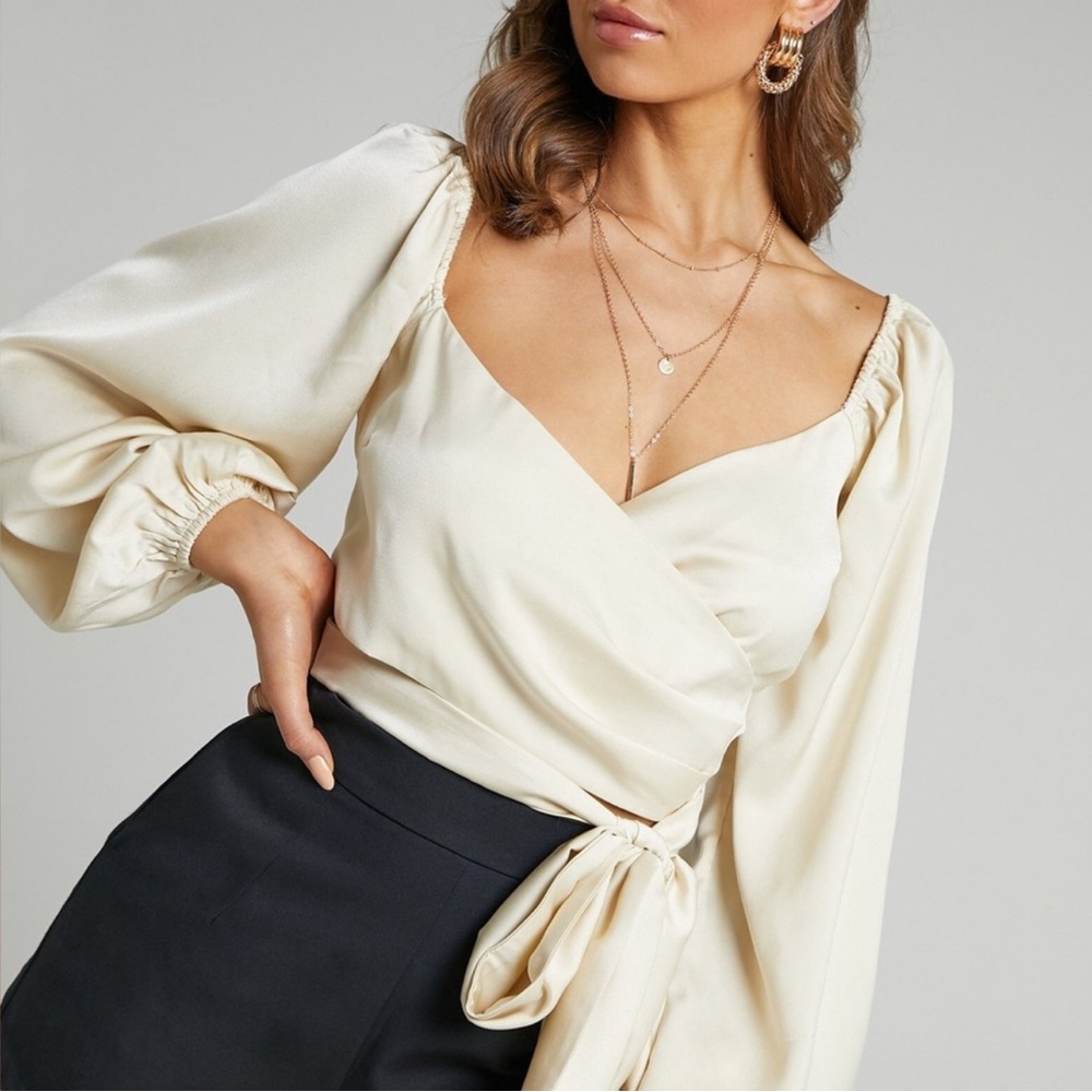 Express Cream Wrap Satin Blouse